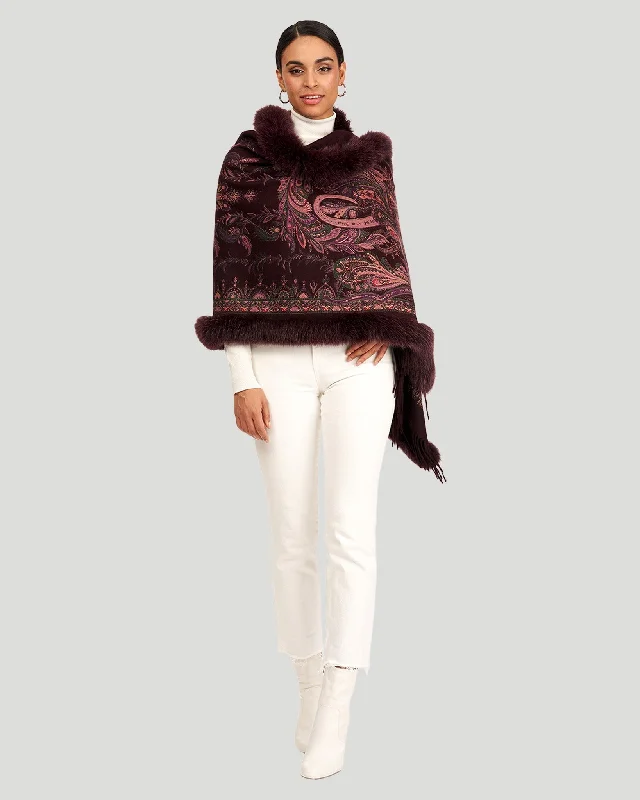 Printed Cashmere Stole with Fox Tape Top and Bottom