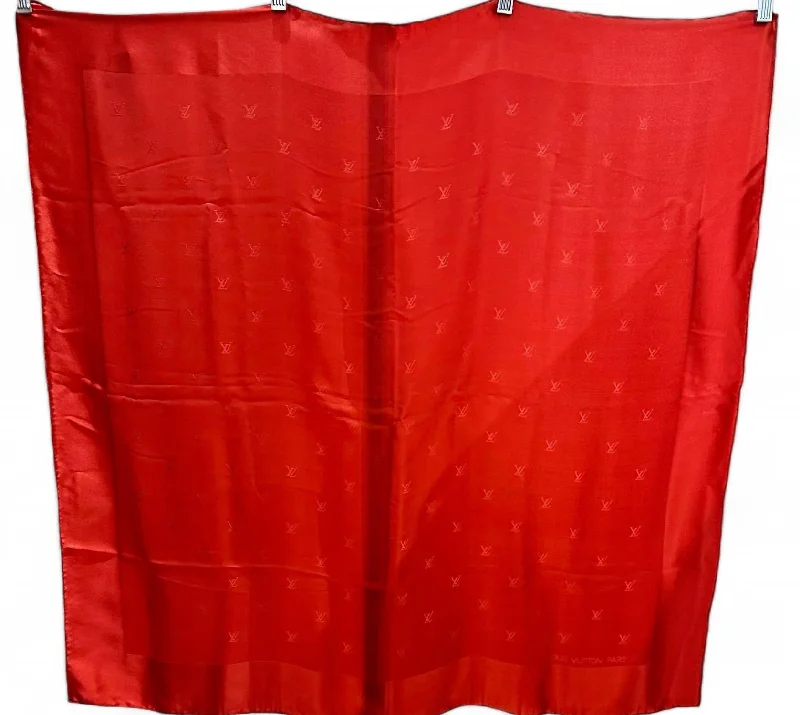 Pre-Loved Silk Monogram Print Scarf With Solid Border In Red