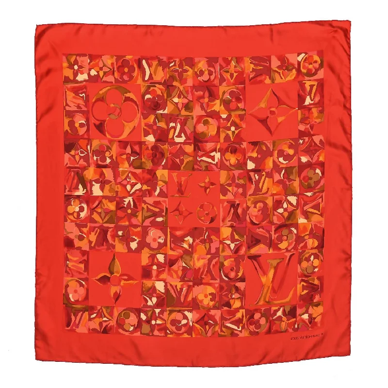 Pre-Loved Silk Au Fil De Temps Square Silk Scarf In Red, Gold