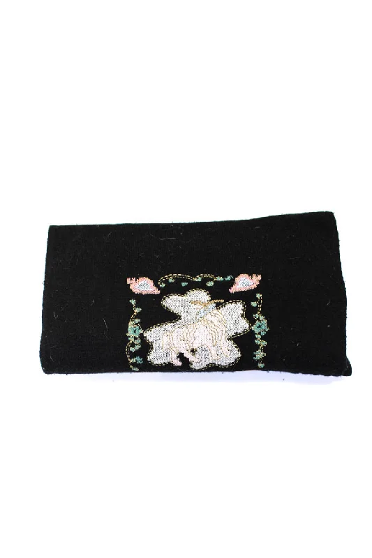 Dior Womens Black Cashmere Embroidered Detail Scarf