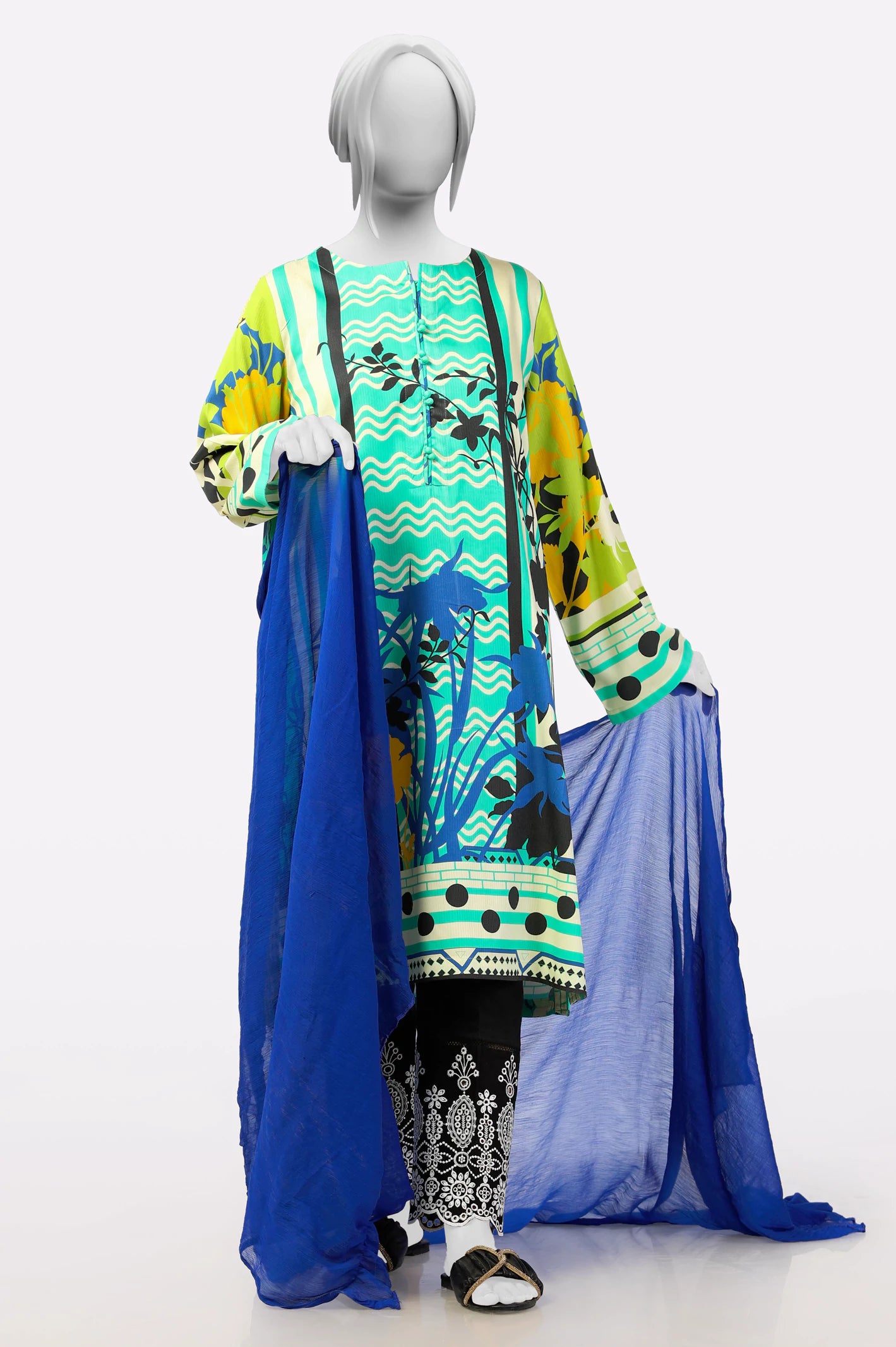 Blue Crinkle Chiffon Dupatta