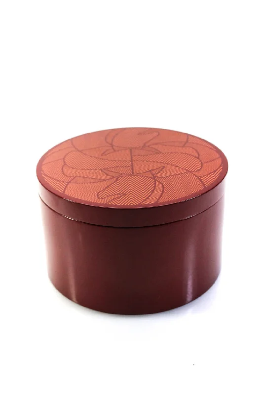 Hermes Red Orange Lacquered Cavales Large Round Twilly Box