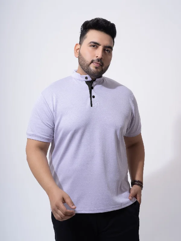 Mauve Melange Mandarin Collar Polo T-shirt