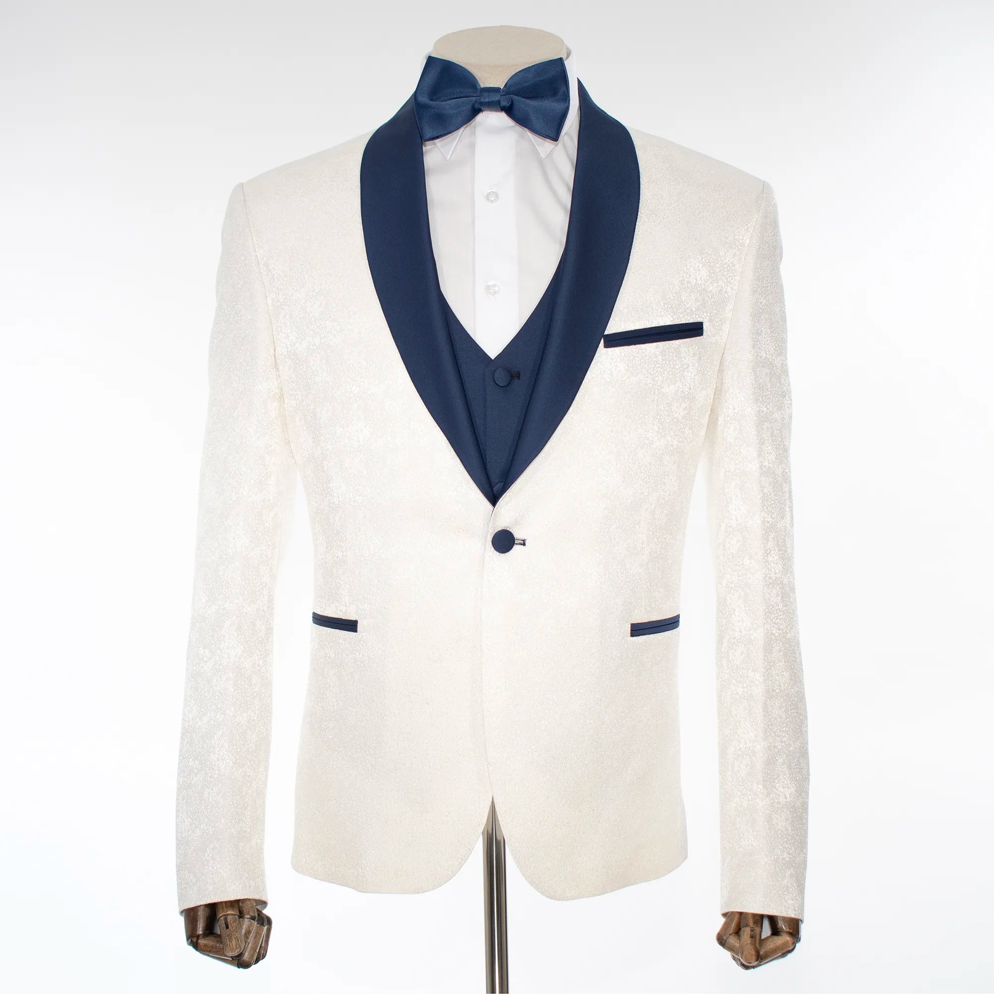 White Metallic Flake and Navy 3-Piece Tailored-Fit Tuxedo