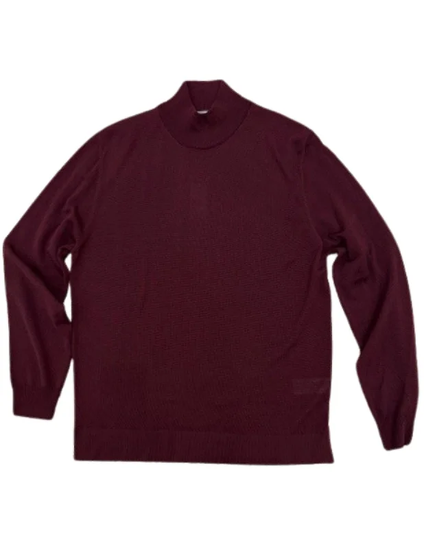 Mock Neck Wool Sweater | Wine