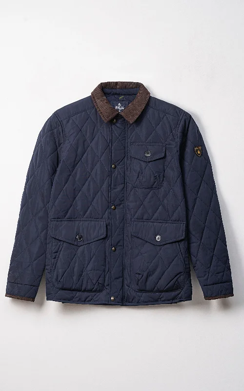 CORDUROY COLLAR QUILTED JACKET FULL SLEEVE NAVY