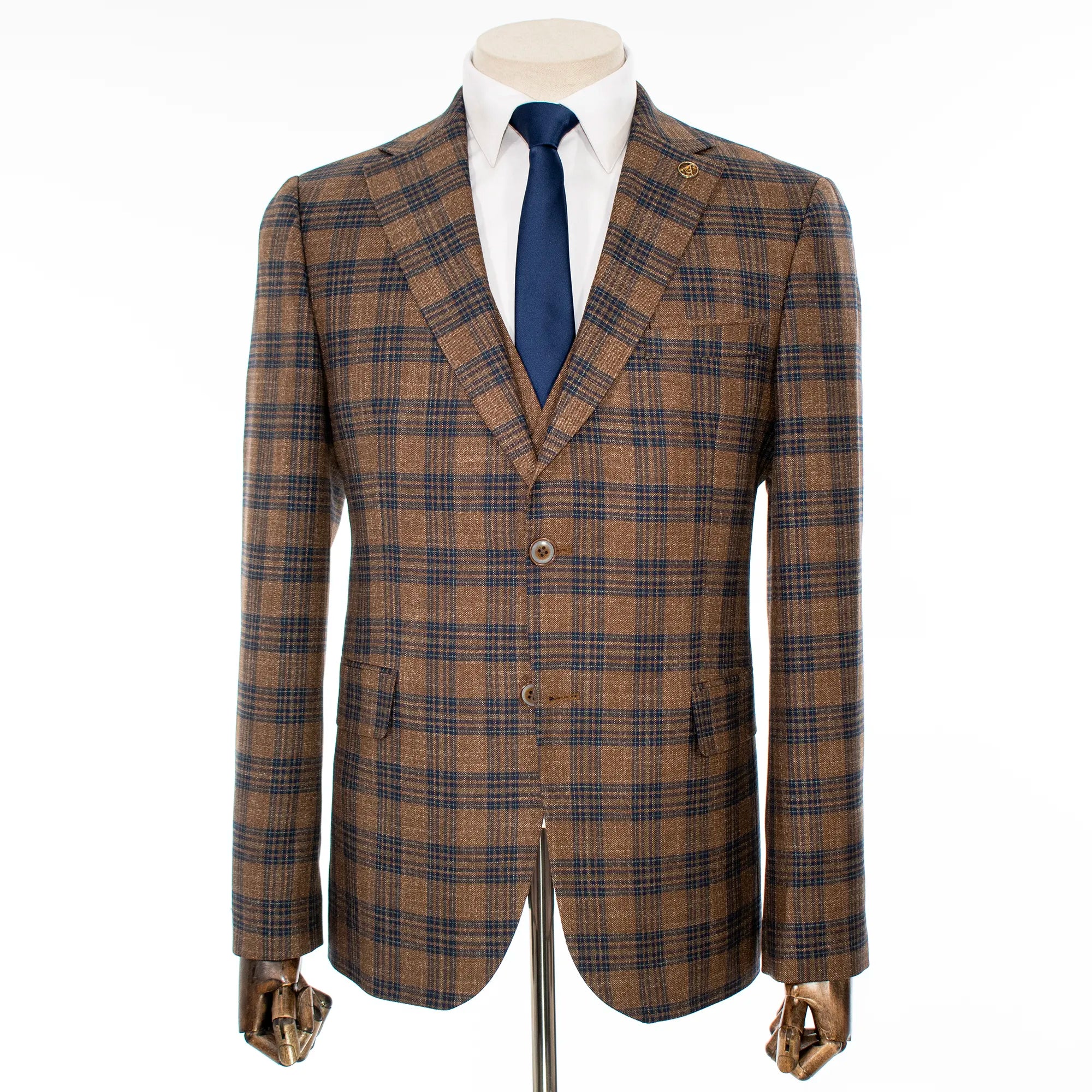 Chestnut Plaid 3-Piece Tailored-Fit Suit