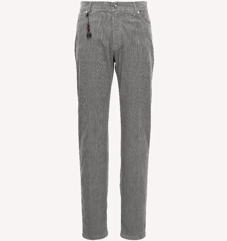 Pescarolo Velour Corduroy Five Pocket Pant in Silver