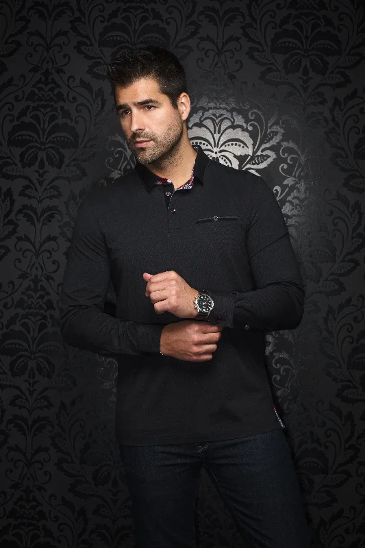 Au Noir Stretch Long-Sleeve Polos | Verner Black Grey