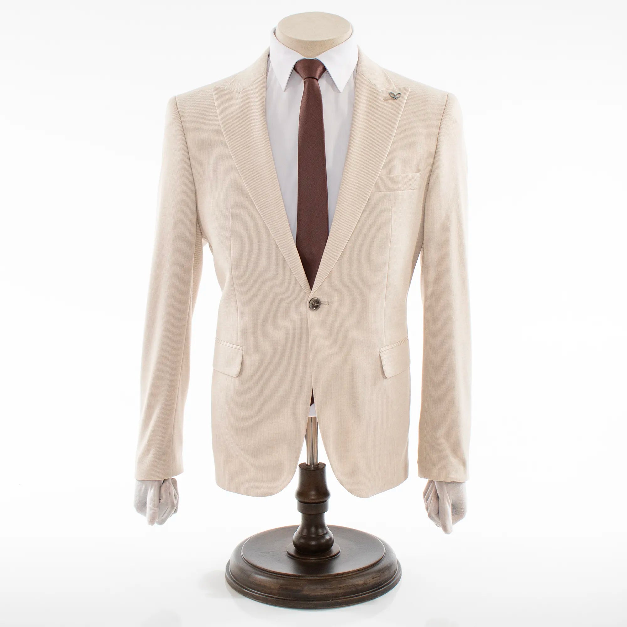 Beige Cotton Single-Breasted 2-Piece Slim-Fit Suit