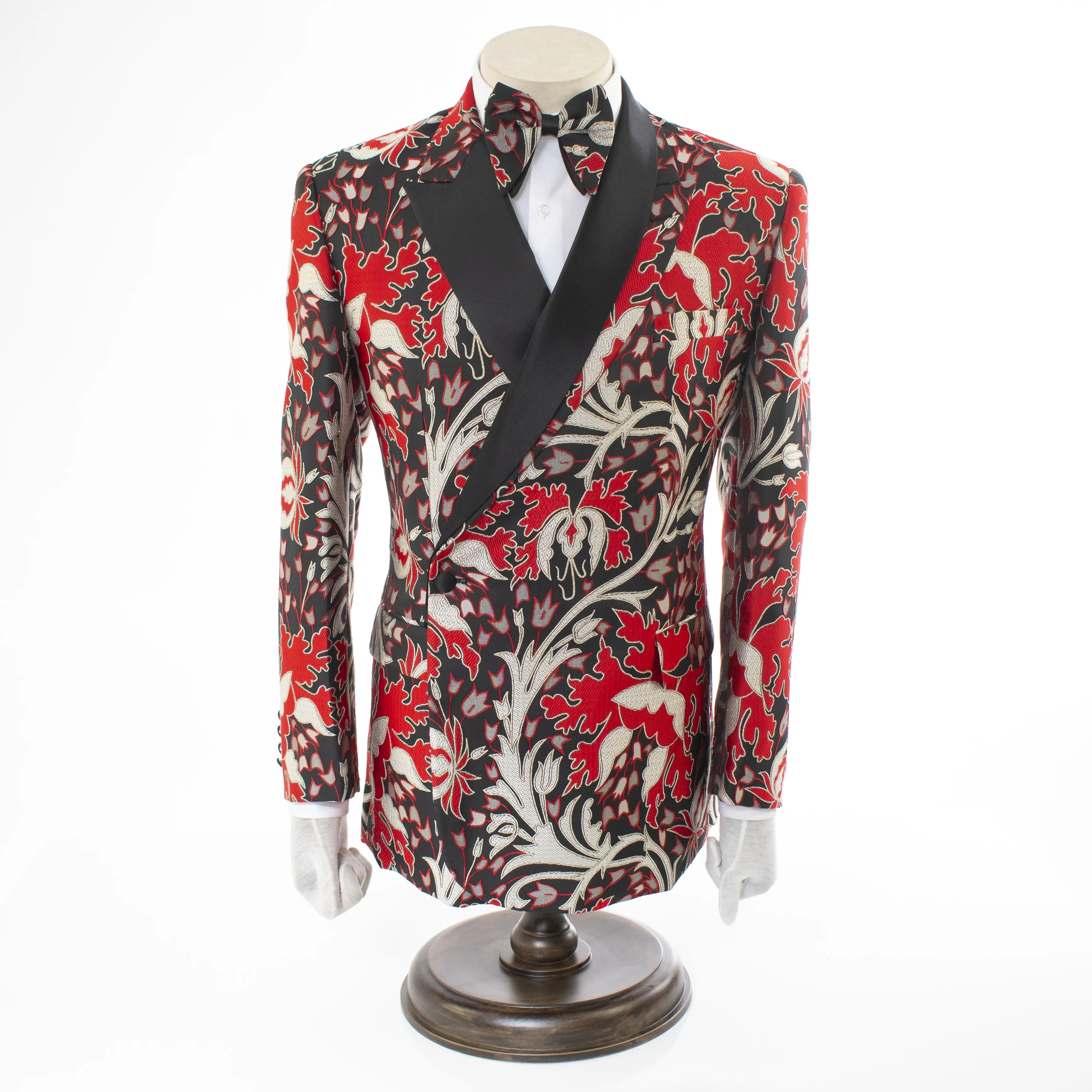 Red Floral Double-Breasted Slim-Fit 2-Piece Suit