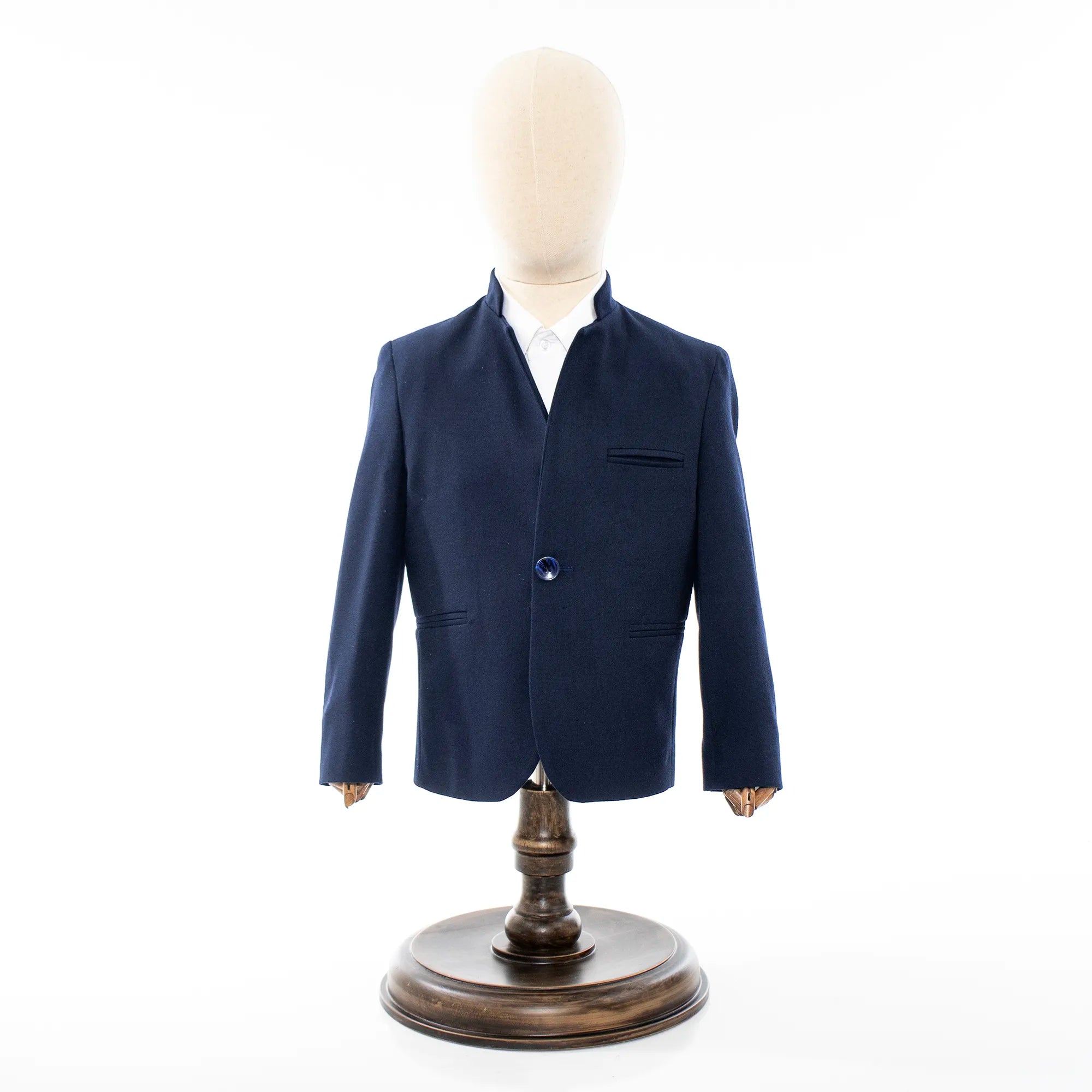 Navy Blue Mandarin Collar 2-Piece Kid's Suit