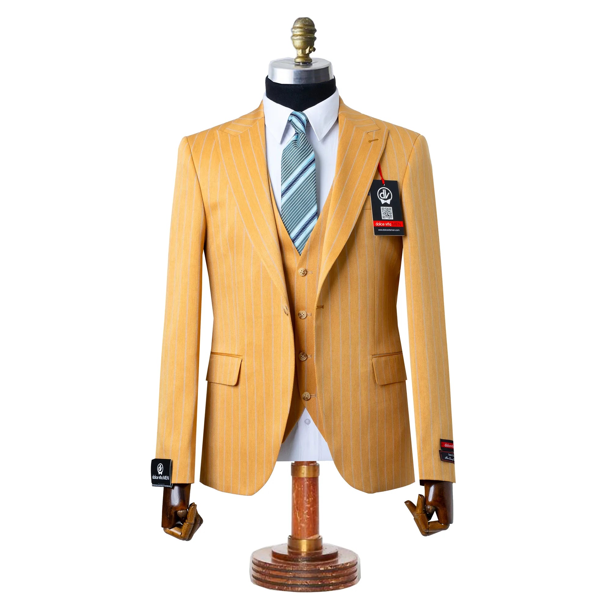 Chauncey | Mustard Pinstripe 3-Piece Tailored-Fit Suit