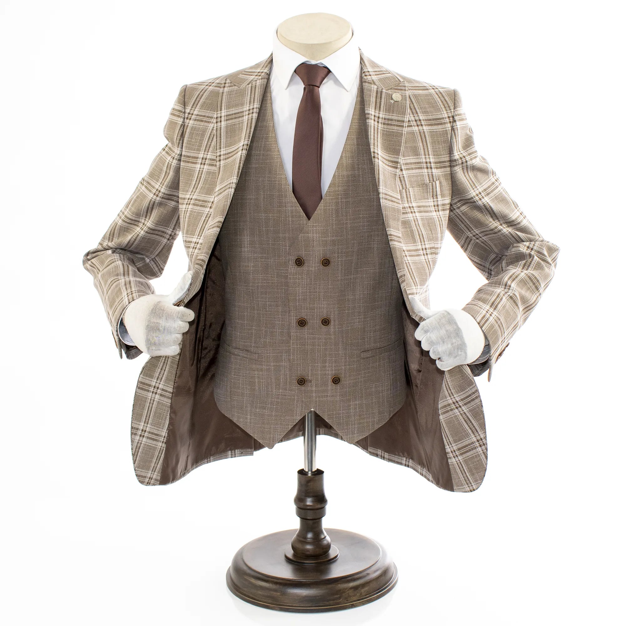 Dark Khaki Plaid Slim-Fit 3-Piece Suit