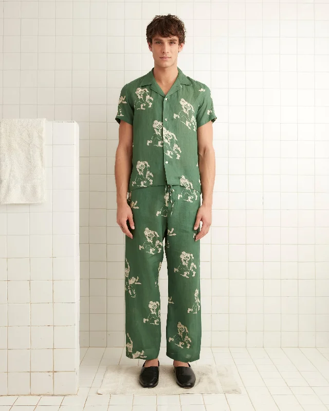 Football Silhouette Pajama Pants - Green/Cream