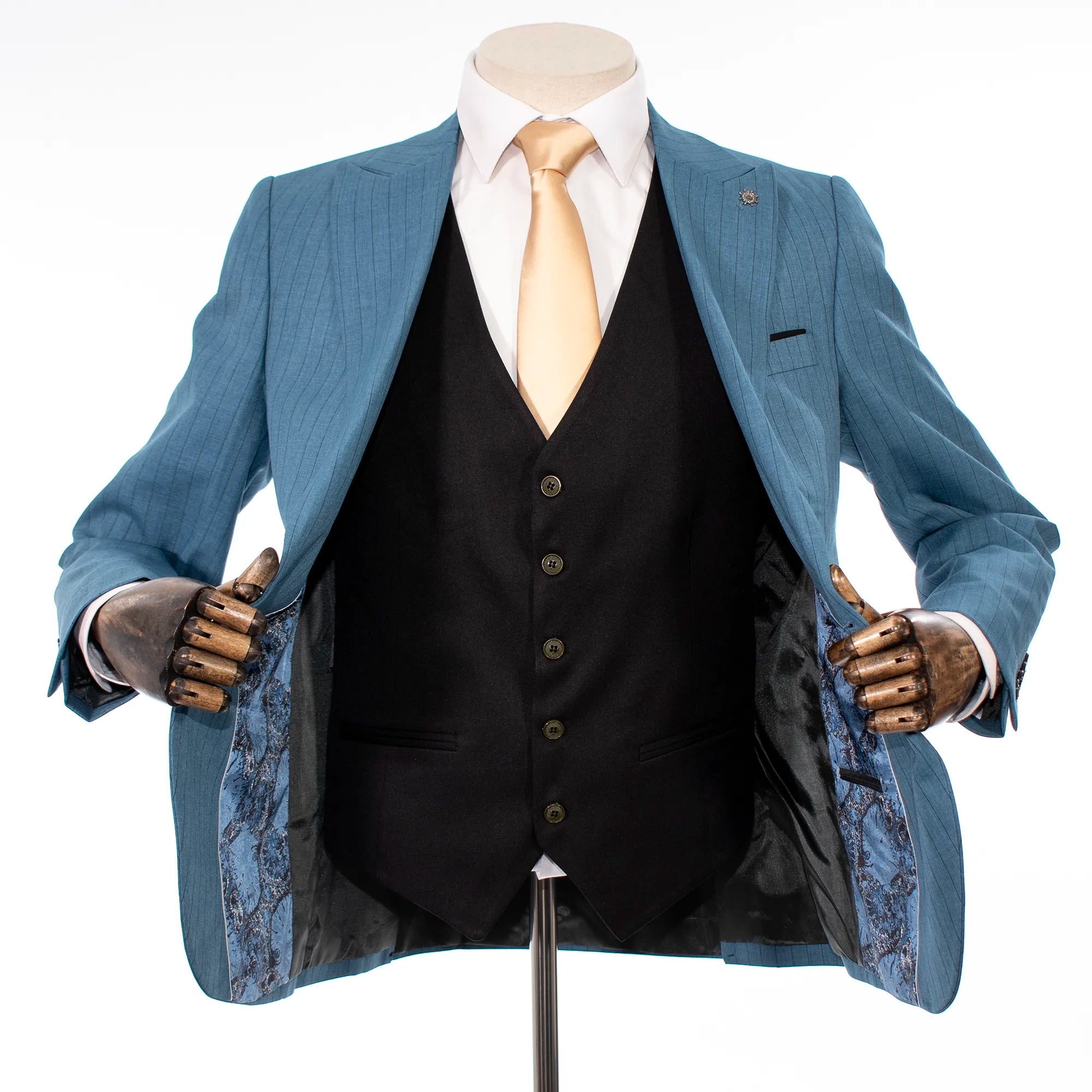 Steel Blue with Black Pinstripe 3-Piece Slim-Fit Suit