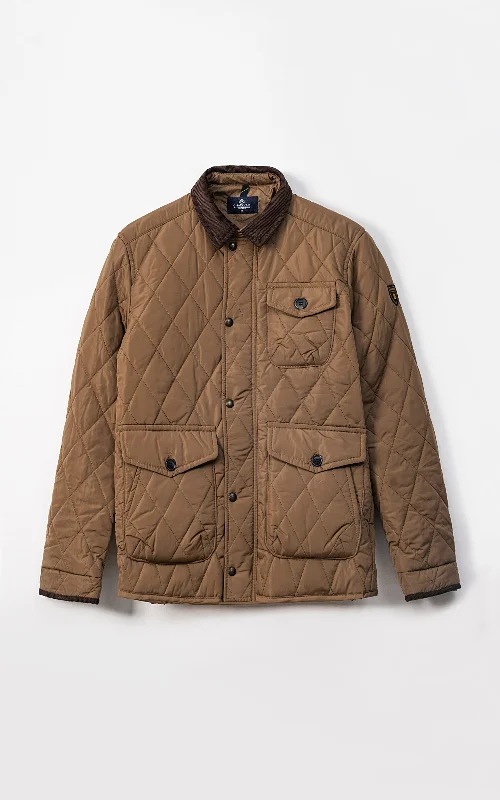 CORDUROY COLLAR QUILTED JACKET FULL SLEEVE KHAKI