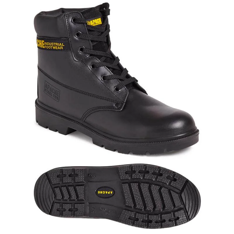 Apache AP300 Black 6-Eye Safety Boots