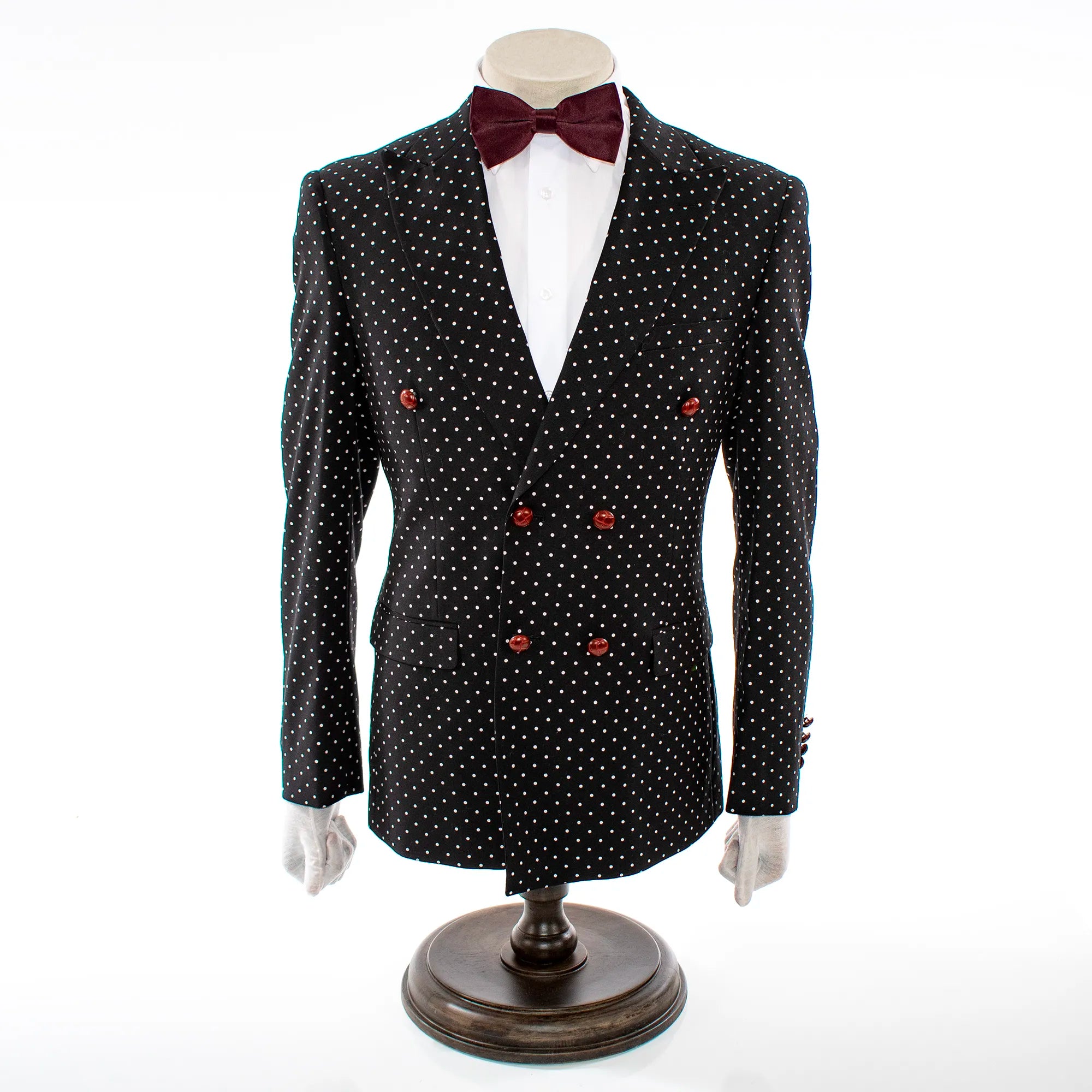 Black Polka Dot Double-Breasted Slim-Fit Jacket