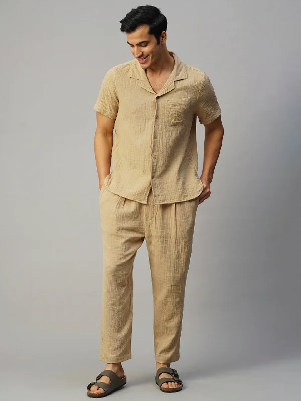 Men's Khaki Cotton Loose Fit Pant