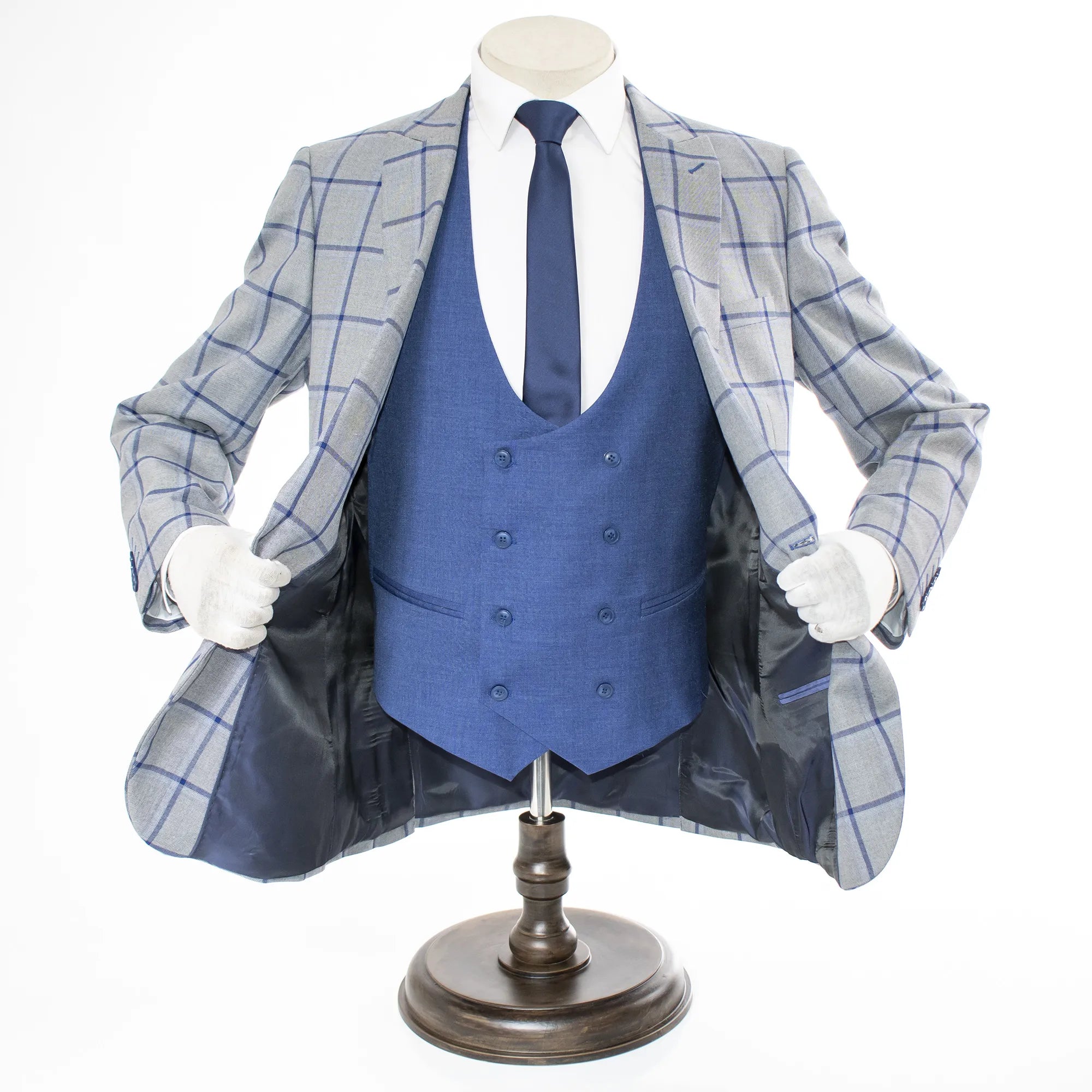 Gray And Blue Plaid 3-Piece Slim-Fit Suit