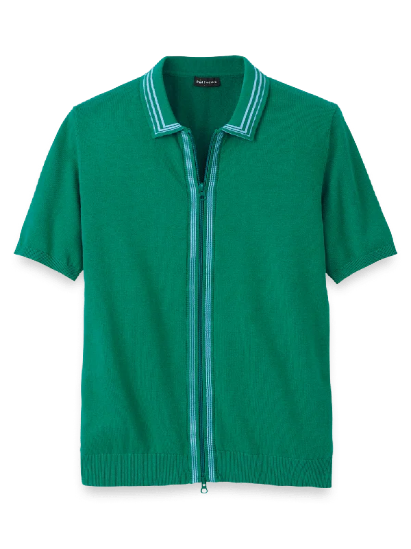 Cotton Full Zip Polo - Green