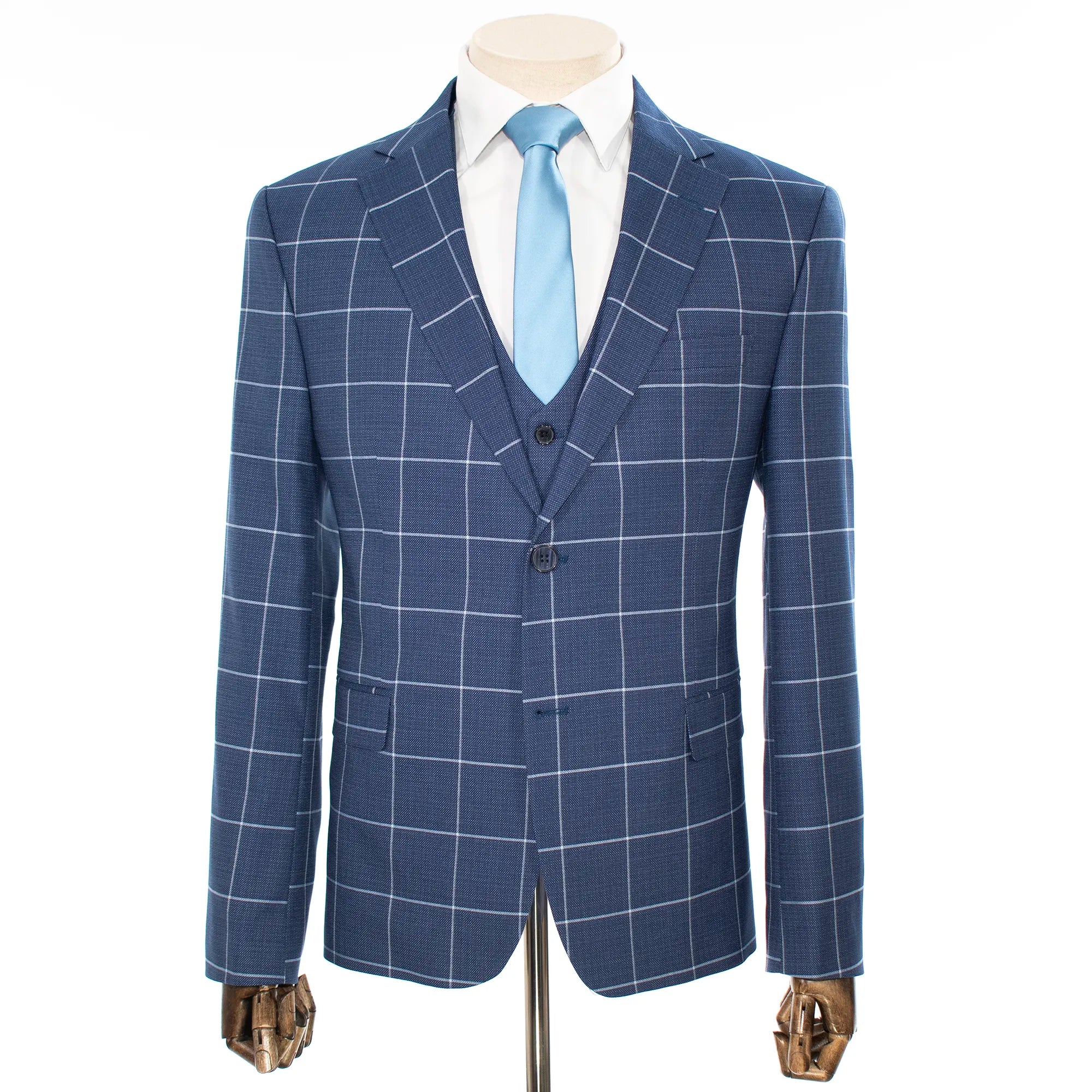 Blue Windowpane 3-Piece Tailored-Fit Suit