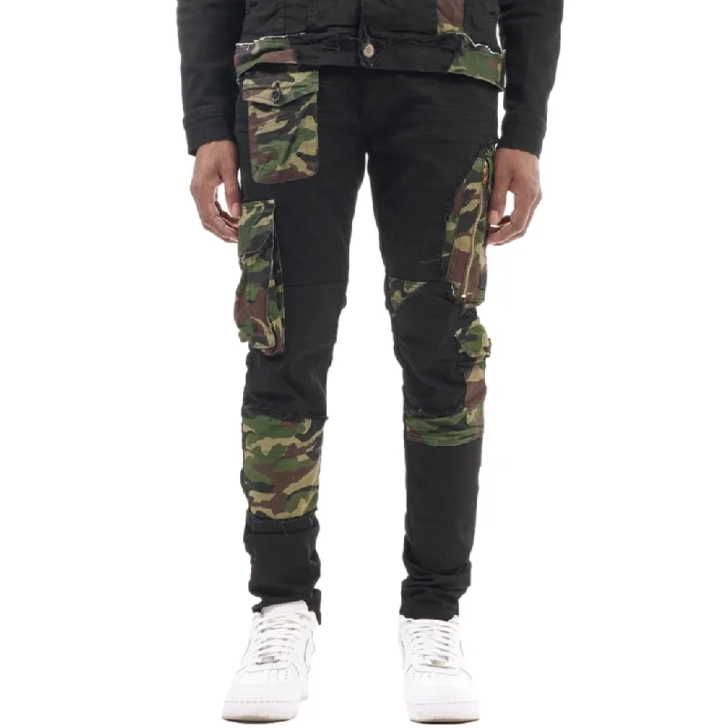 COPPER RIVET CAMO POCKET JEANS BLACK