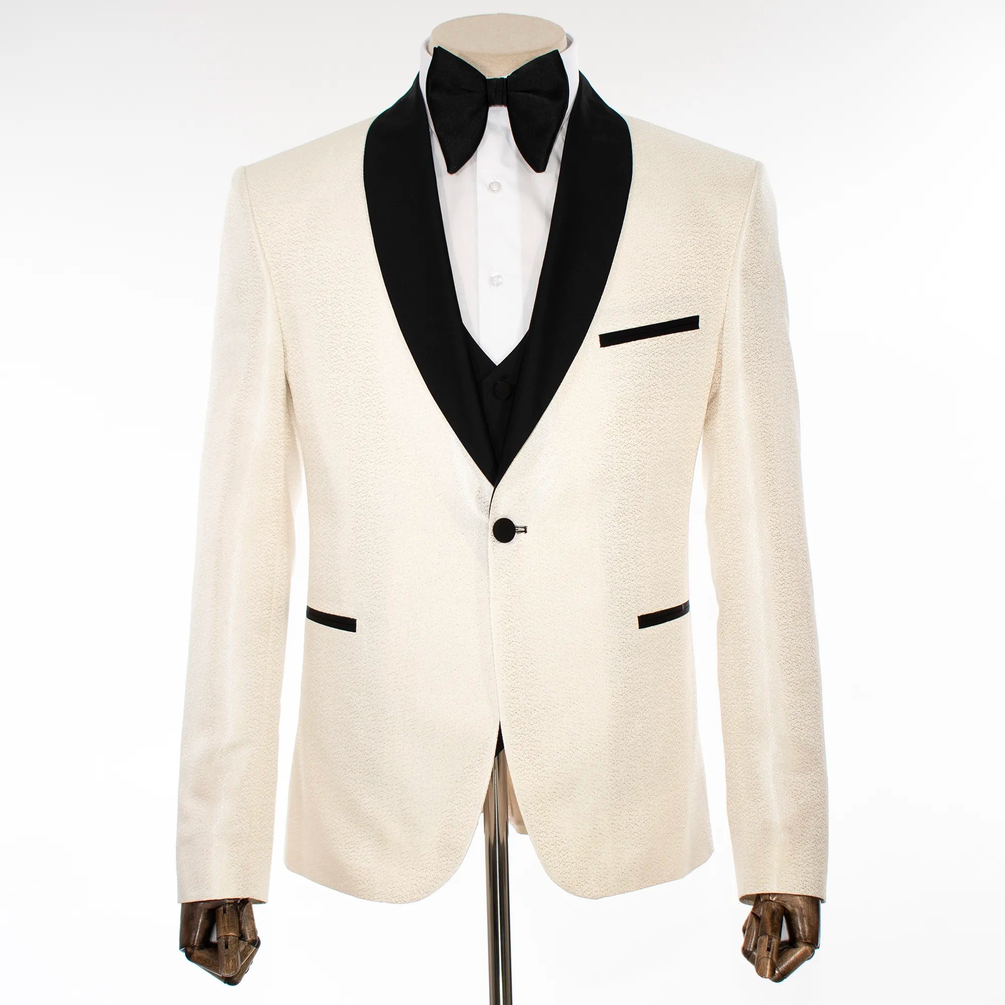 Champagne Metallic Fillagree 3-Piece Tailored-Fit Tuxedo