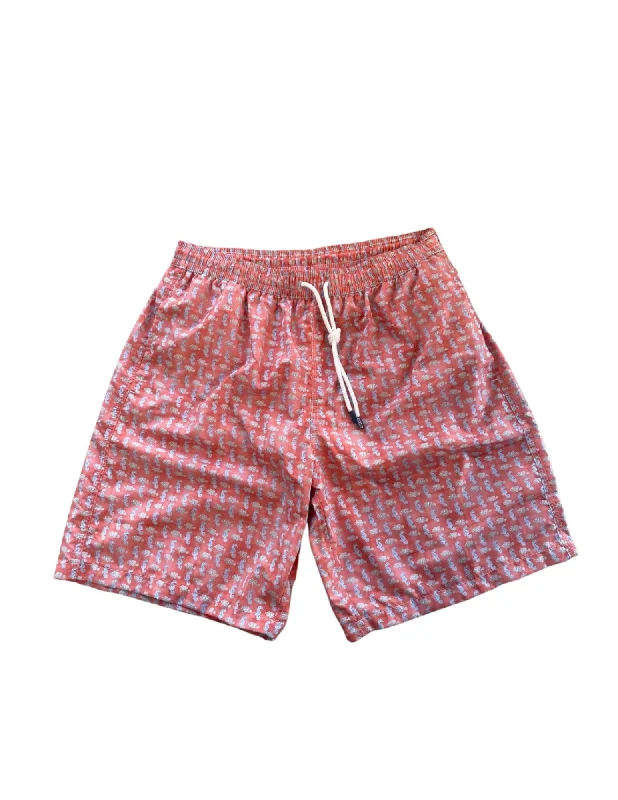 Seahorse and Fish Print Swim Trunk | Coral