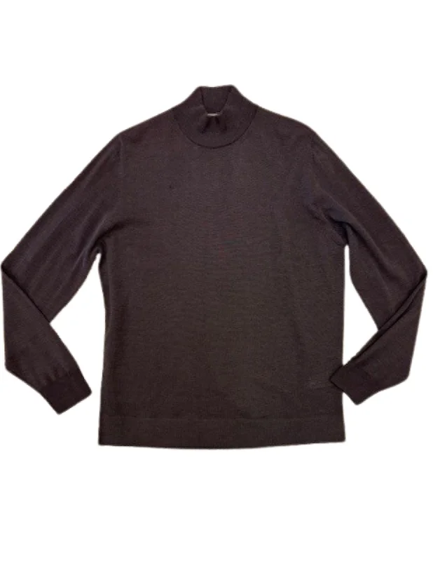 Mock Neck Wool Sweater | Brown Melange