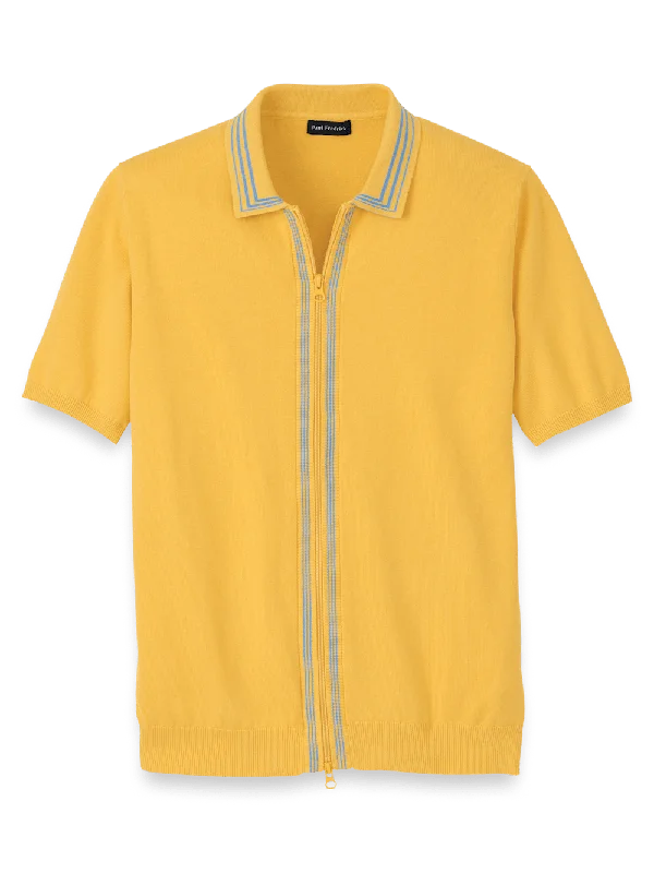 Cotton Full Zip Polo - Yellow