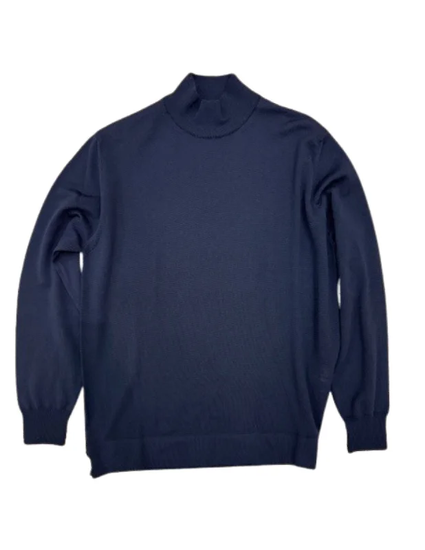 Mock Neck Wool Sweater | Navy