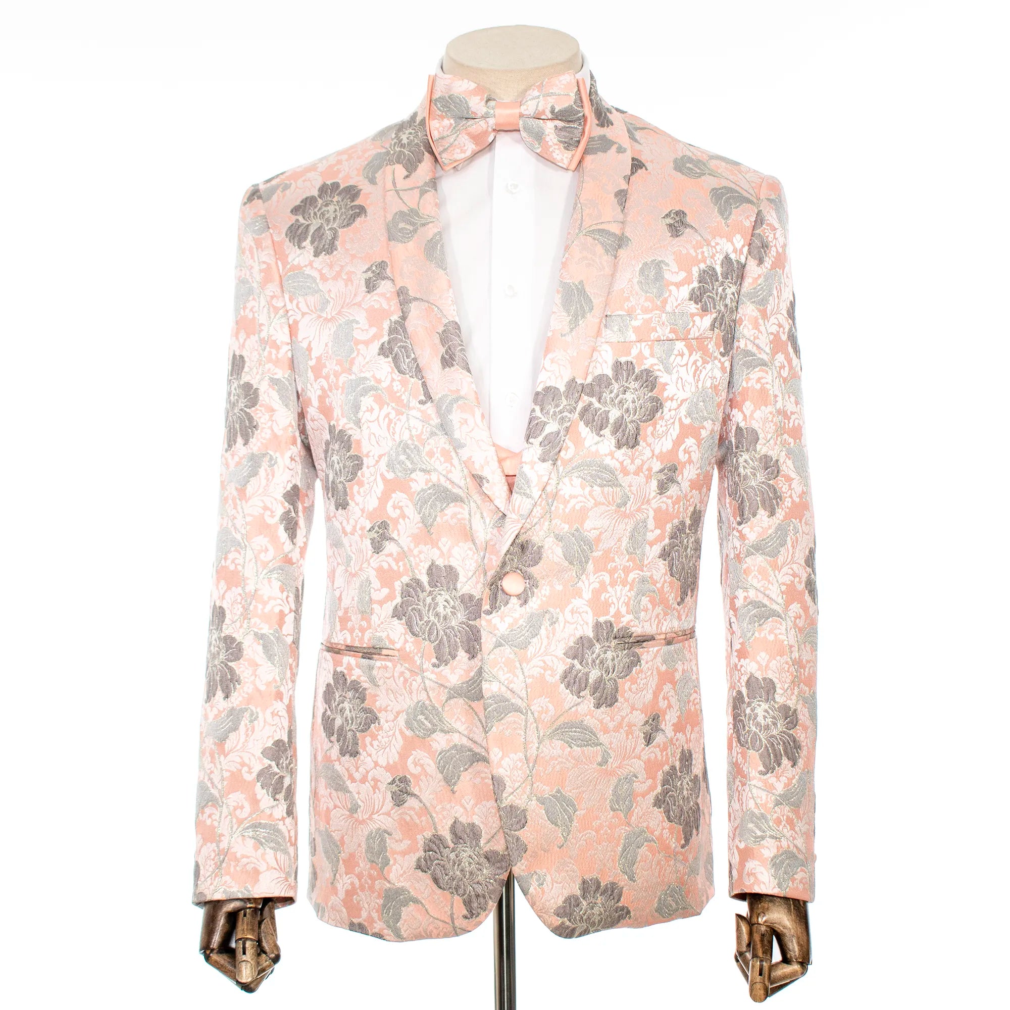 Pink Floral Motif 3-Piece Slim-Fit Suit