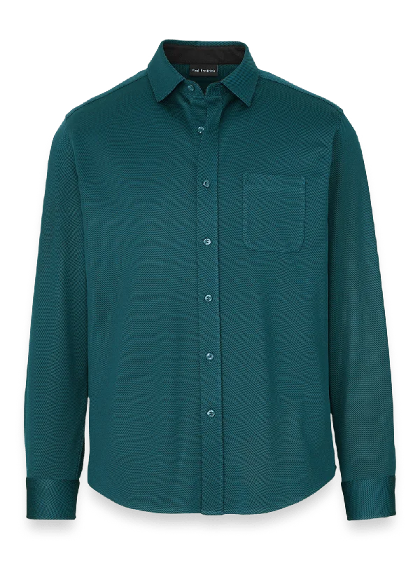 Cotton Blend Button Front Polo - Teal