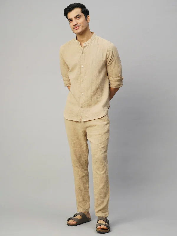 Men's Khaki Cotton Slim Fit Pant