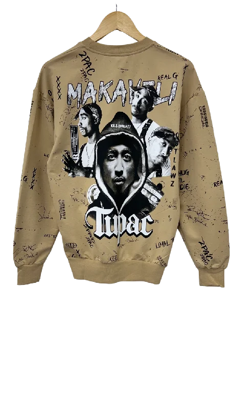 Men's Khaki 2pac Graphic Long Sleeves Sweatshirt Regular Fit