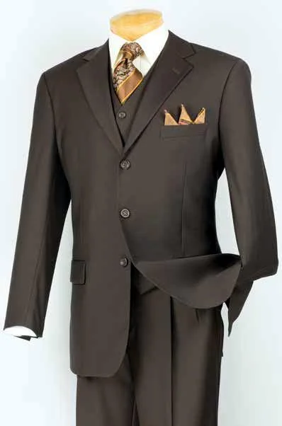 Men's Classic Three Piece ,3 buttons Suit Color Brown