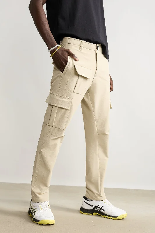 Men's Cream Solid Slim Cargos