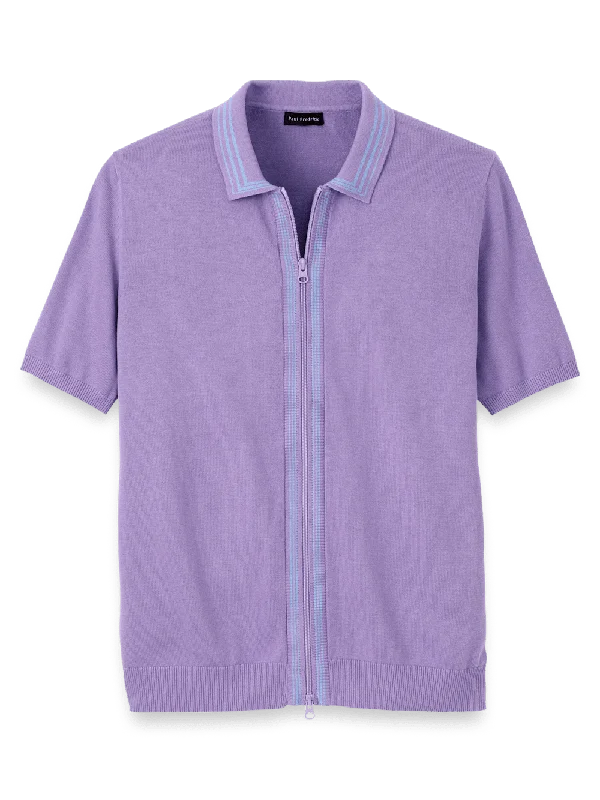 Cotton Full Zip Polo - Purple