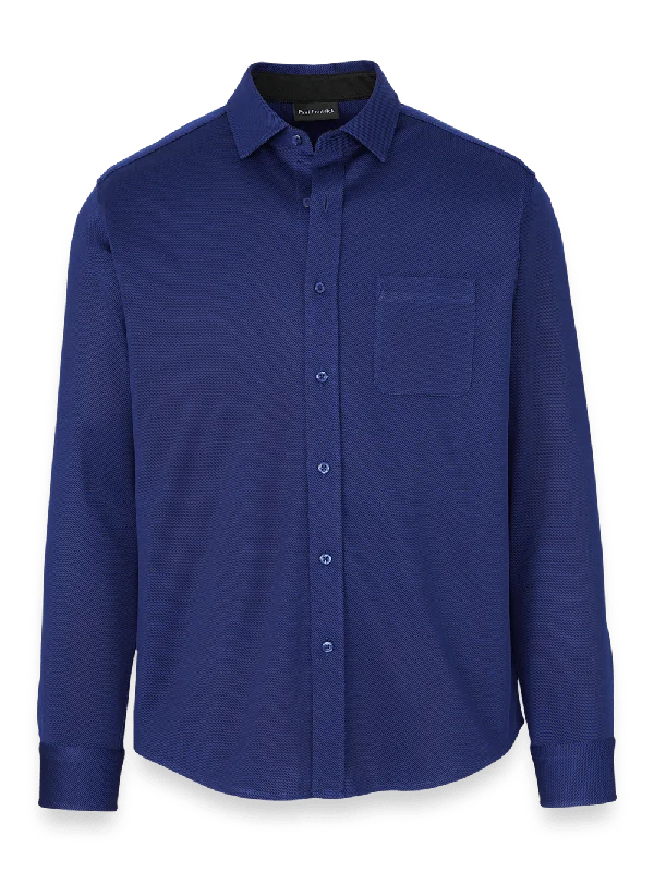 Cotton Blend Button Front Polo - Blue