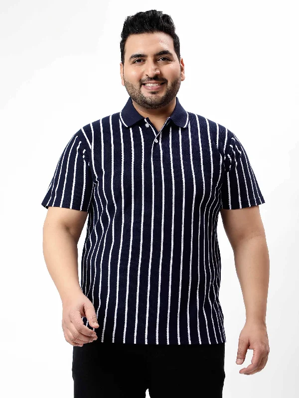 Navy Blue Striped Premium Polo T-shirt