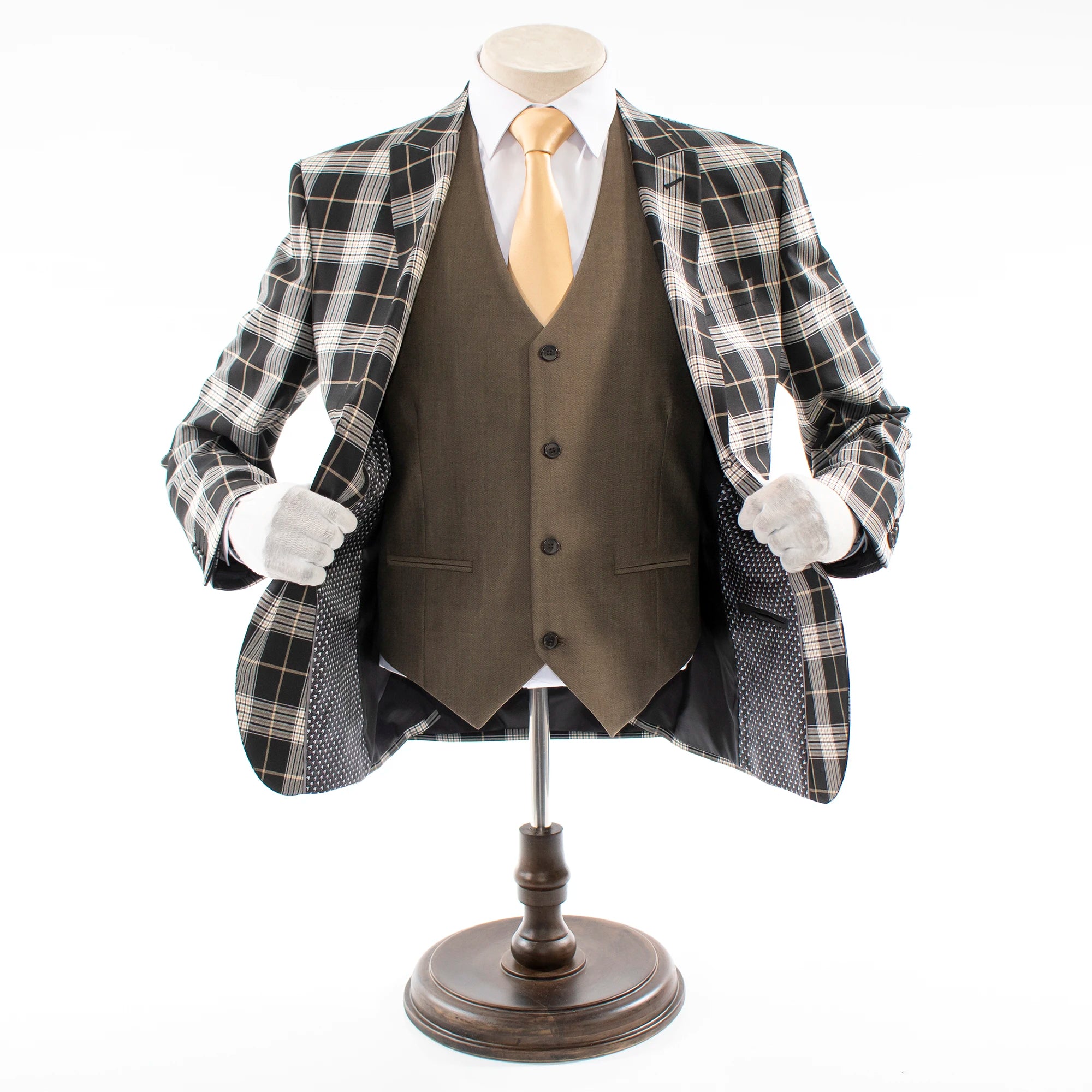 Black Plaid 3-Piece Tailored-Fit Suit With Peak Lapels