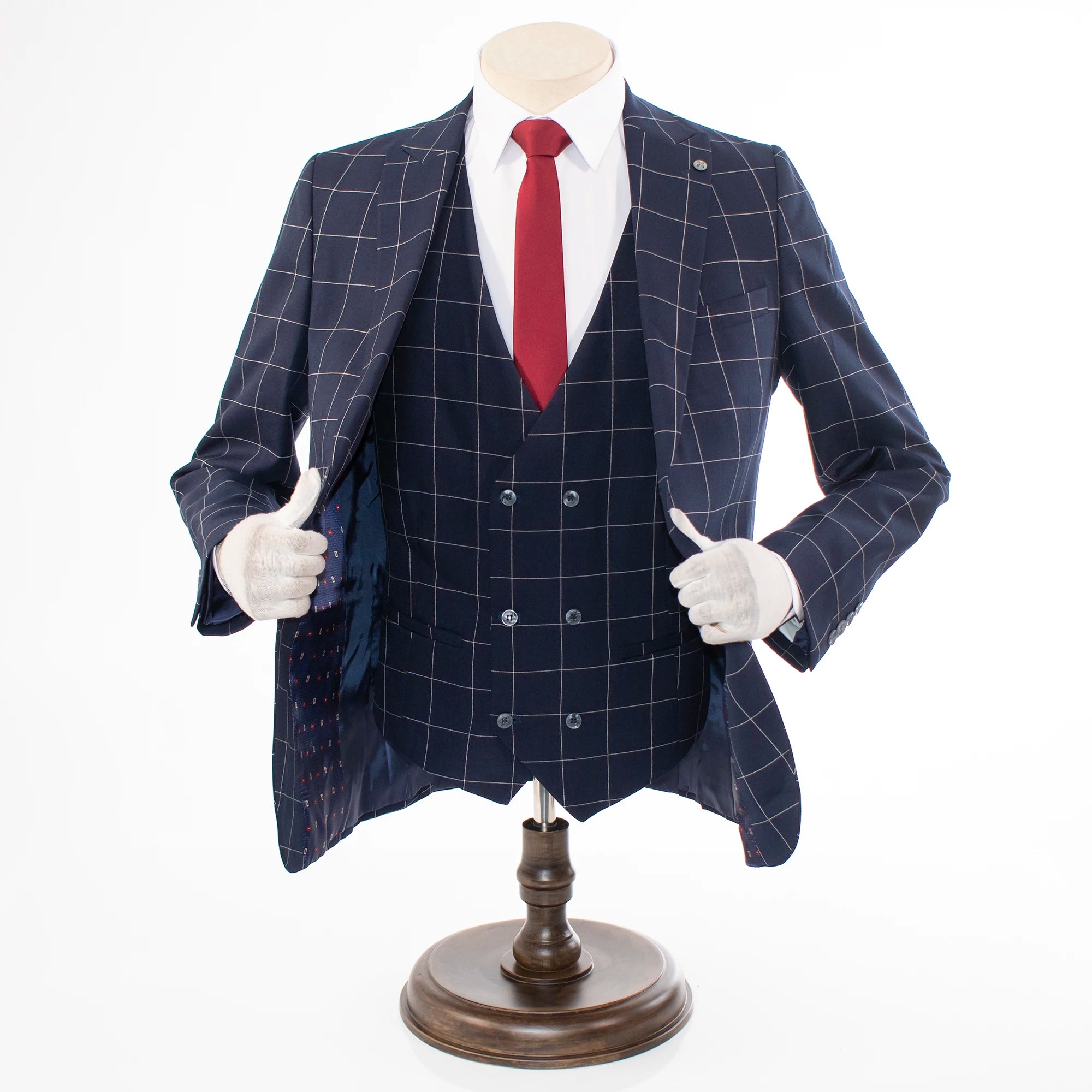 Navy Checked 3-Piece Tailored-Fit Suit