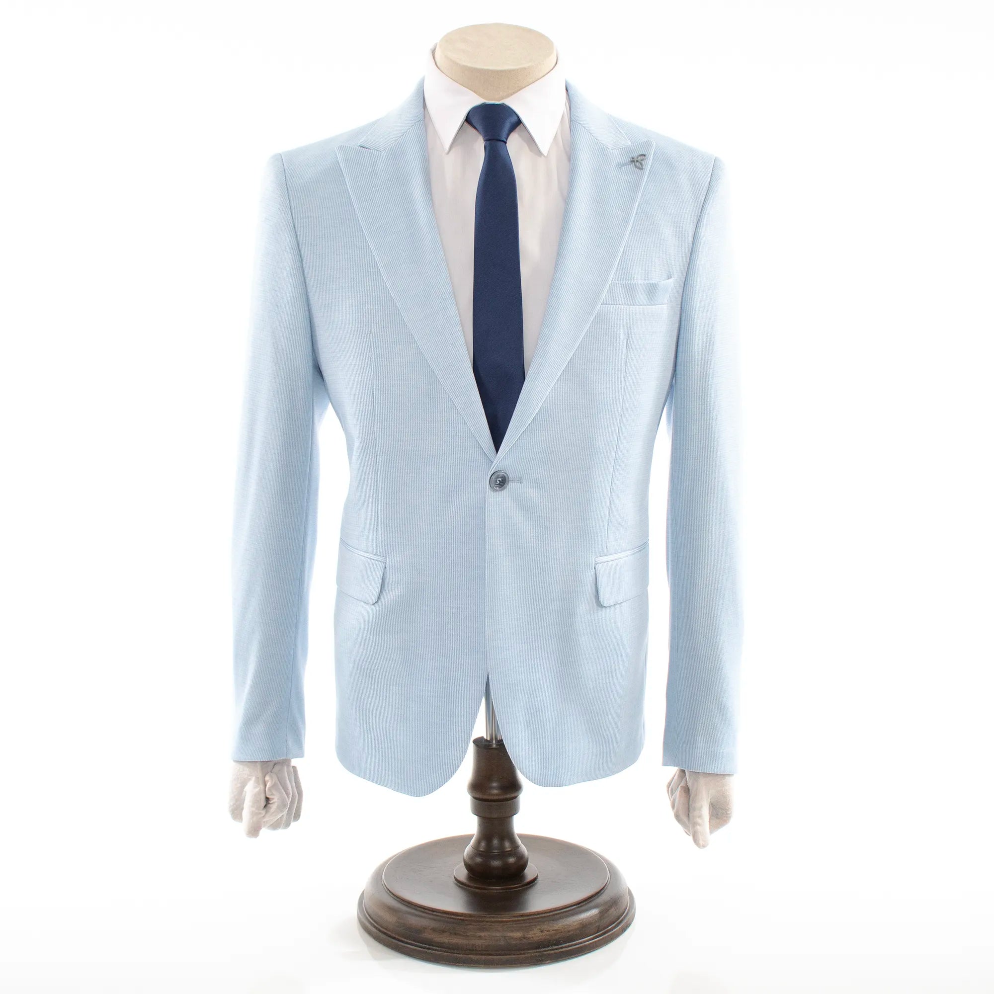 Light Blue Cotton Single-Breasted 2-Piece Slim-Fit Suit