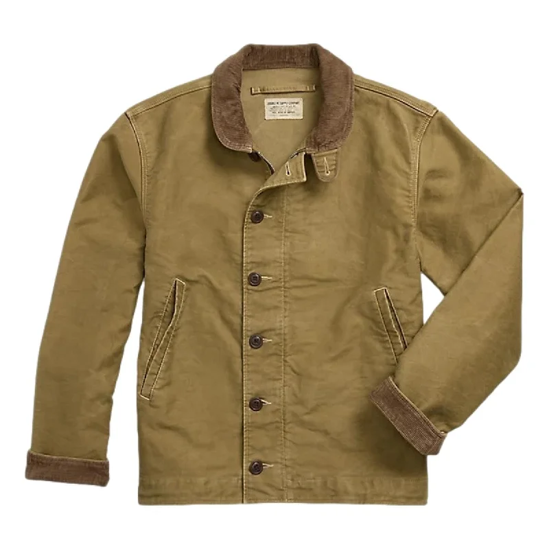 Corduroy-Collar Cotton Deck Jacket Khaki Drab