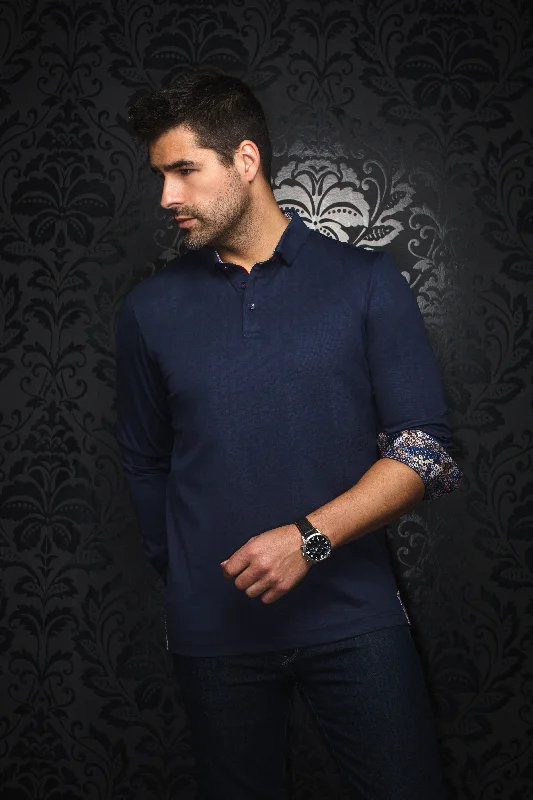 Au Noir Stretch Long-Sleeve Polos | Chelsea Navy