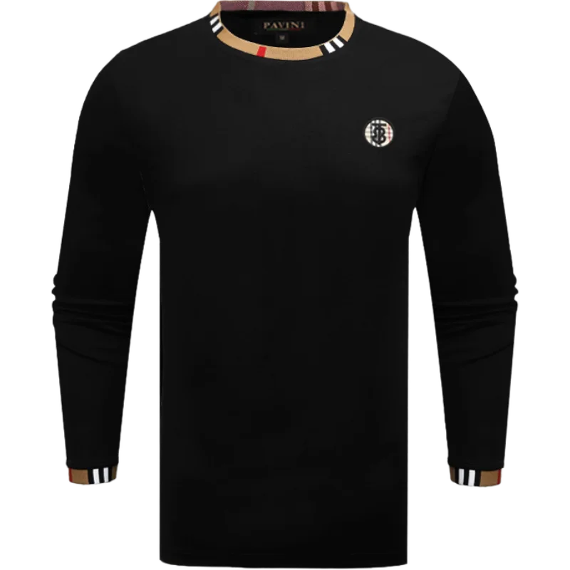 Black Men's Long Sleeves Crewneck T-shirt