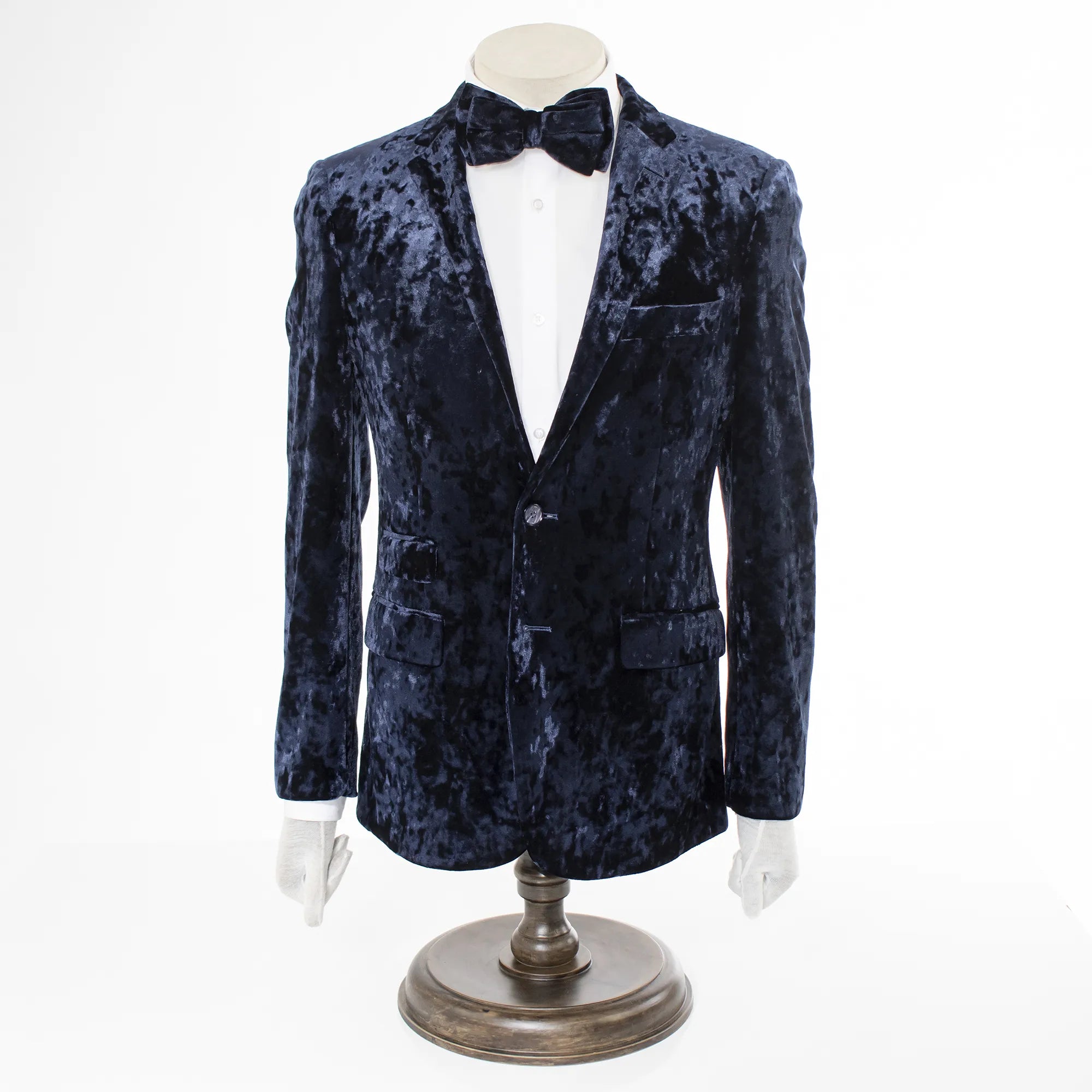 Navy Crushed Velvet 2-Piece Slim-Fit Suit