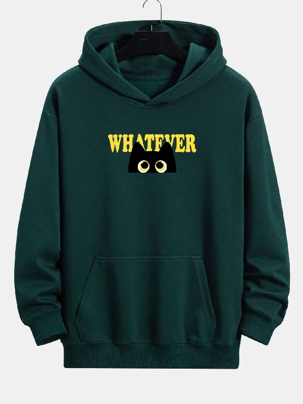 Whatever Black Cat Print Relax Fit Hoodie